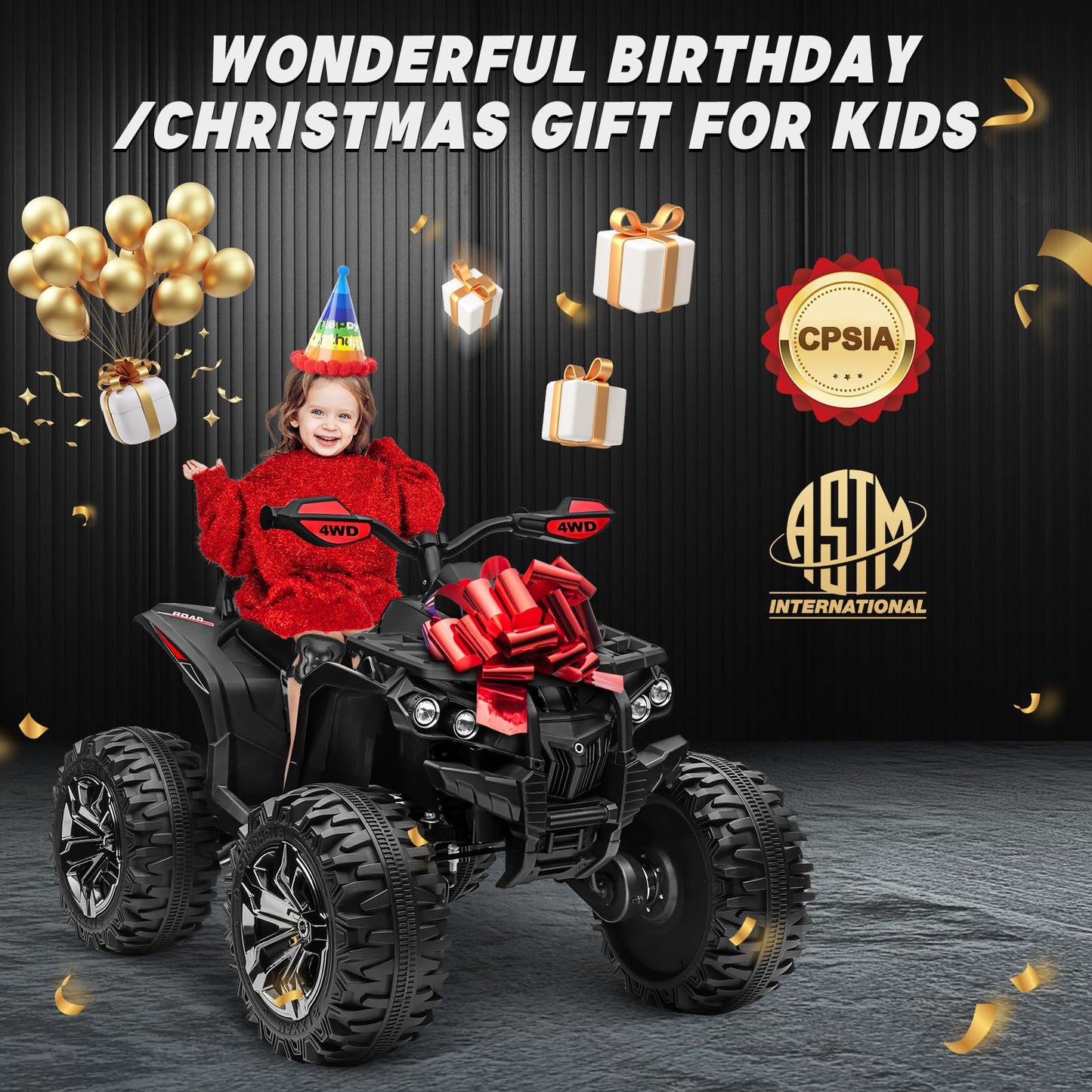 JOYRACER 24V Kids ATV 4 Wheeler, 4x4 Ride On Toys Car w/ 800W Motors, 9AH Battery Powered Car w/Remote Control, Bluetooth, MP3, USB, Spring Suspension, 2-Seater Quad for Boys Girls, Black