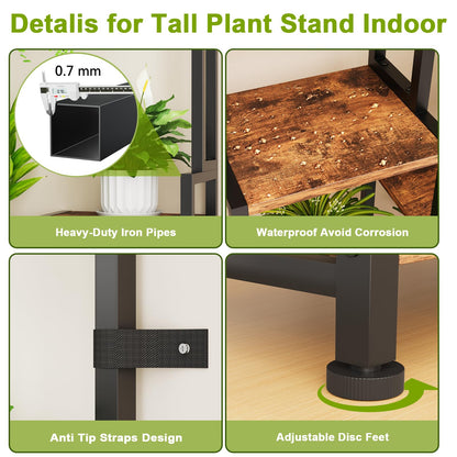 CYXPHION C2 Plant Stand Indoor with Grow Lights, Indoor Tiered Metal Plant Stand 70.87" Tall Plant Shelf with Hooks for Hanging, Plant Holder Display Shelves for Patio, Garden, Outdoor