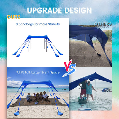 besuhot Beach Tent Sun Shelter 10x10FT Beach Shade Canopy with 8 Sandbags, UPF 50+ Protection Beach Shade Canopy, Outdoor Tent for Beach Camping Trips, Fishing, Backyard