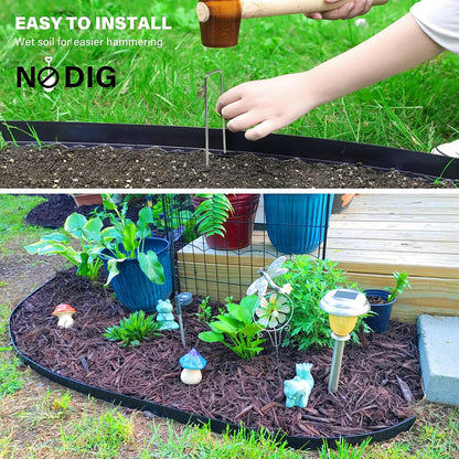 Landscape Edging 3 in x 49 FT, Garden Edging Borders with 75 Pieces Metal Stakes, Flexible Lawn Edging Border Kit, DIY Plastic Fence Edge for Tree, Yard, Flowerbeds,Grass,Landscaping, Path Way