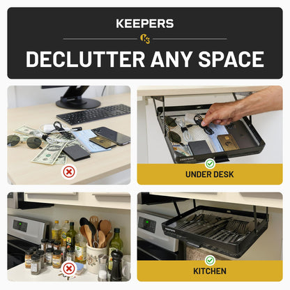 KEEPERS - Under Desk Drawer Slide Out – Metal Under Desk Storage Drawer for Office, Home, RV, Kitchen – Slim Under Table Attachment with Easy DIY Mount - Under Desk Organizer - Fits in 11x10x2In