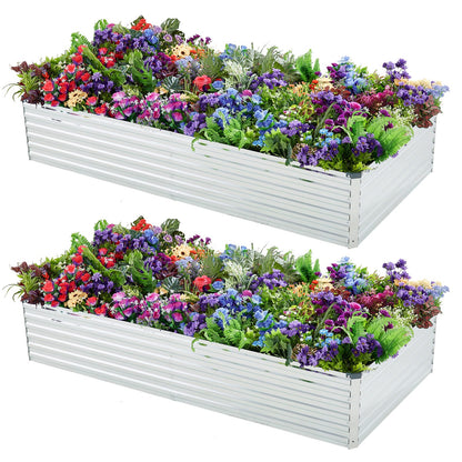 Meberam 2 Pack 8x4x1FT Galvanized Raised Garden Beds Kit Outdoor Metal Gardening Planter Box for Vegetable Elevated Flower Herbs,Silver