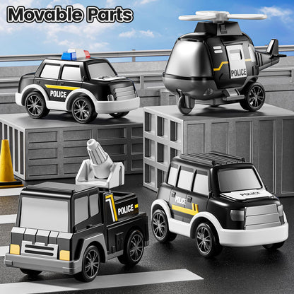JUKUDAHU Police Truck Toy for 3 4 5 6 Years Old Boys - Carrier Vehicle Toy Set with 3 Small Cars and 1 Helicopter, Kids Firction Powered Car for Age 3-9, Gifts for Boys and Girls