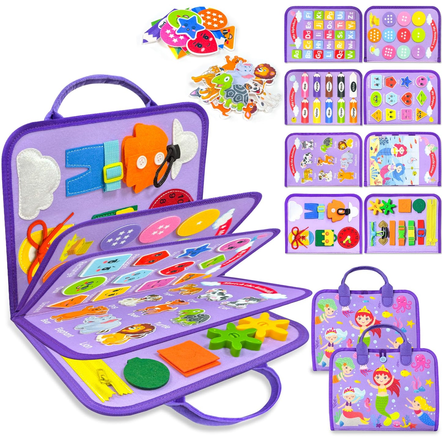Walenty Busy Board Montessori Toys for Toddler Boy Girl Birthday Gifts, Busy Book Sensory Learning Toys for Toddlers, Educational Activities Airplane Car Travel Toy for Toddlers