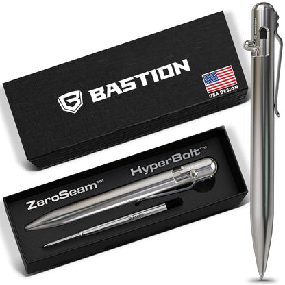 BASTION Luxury Executive Bolt-Action Ballpoint Pen for Men & Women | Ink Refillable Retractable Office Business Writing Pen | Glass Breaker Metal Self-Defense EDC (Stainless Steel)
