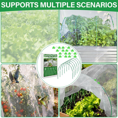 Sunwinx Garden Mesh Netting Kit for Raised Beds, 10x33FT Ultra Fine Mesh Netting&6 Sets 8FT Fiberglass Garden Hoops, Insect Netting Row Cover, Pest Barrier Protection for Vegetable Fruits Flowers