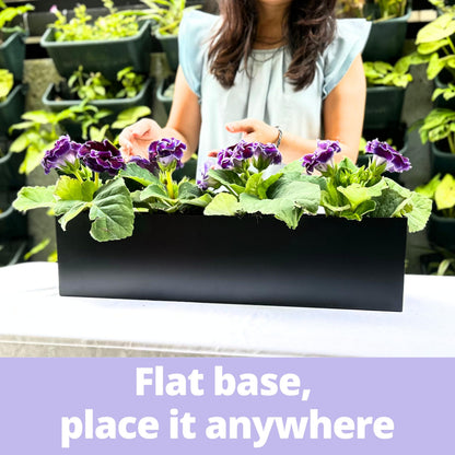 LaLaGreen Wall Planters (36 Inch, 2 Pack) Carbon Steel Black Metal Hanging Flower Pot for Succulents, Wall Mount Rectangular Long Window Sill Box Balcony Fence Floating Garden Shelf for Outdoor Decor