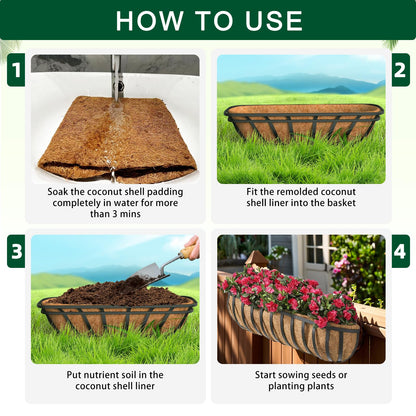 XXINGEM 3Pcs Pre-Formed Coco Fiber Liners for Planters, Window Boxes & Fence Flower Baskets Replacement (30in)