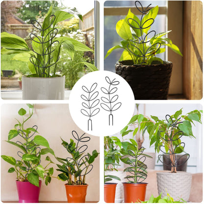 4 Pcs Small Metal Trellis for Potted Plants,Indoor Plants Trellis for Climbing,Leaf Shapes Mini Plant Trellis Support Stake House Plant Trellis for Garden Potted, Hoya, Pothos, Flower, Monstera(Black)