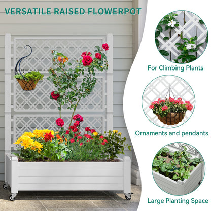 YITAHOME 43.3x17.7x61 in Planter Boxes Outdoor with Trellis, Resin Raised Garden Bed with Wheels & Drain Plug for Climbing Plants, Weather-Resistant Design Elevated Garden Bed with Trellis, White
