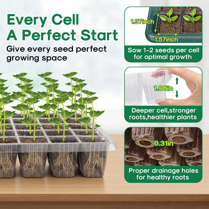 BlumWay Seed Starter Tray with Grow Light,2 Pack 80 Cells Seedling Tray Kit with Humidity Dome/Indoor Plant Starter Kit, Adjustable Brightness Plant Germination Trays-Green