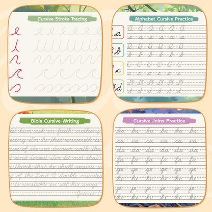 Grooved Cursive Handwriting Workbook for Kids 5-12 & Adults,Reusable Magic Practice Books with Disappearing Ink Pens,Grooved Kids Writing Book Cursive Workbook with Words Letters Bible Verses Sentence