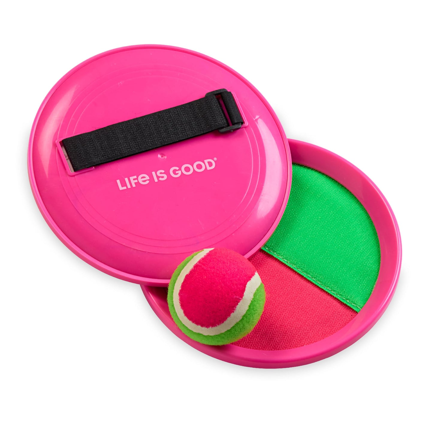 Life is Good Toss and Catch Ball Set (Pink/Green), Enjoy Family Outdoor Games with 2 Paddles, 2 Balls & 1 Carry Bag, No-Setup 2-Player Paddle Game for Beach, Backyard, Park & Travel Fun