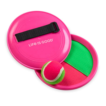 Life is Good Toss and Catch Ball Set (Pink/Green), Enjoy Family Outdoor Games with 2 Paddles, 2 Balls & 1 Carry Bag, No-Setup 2-Player Paddle Game for Beach, Backyard, Park & Travel Fun