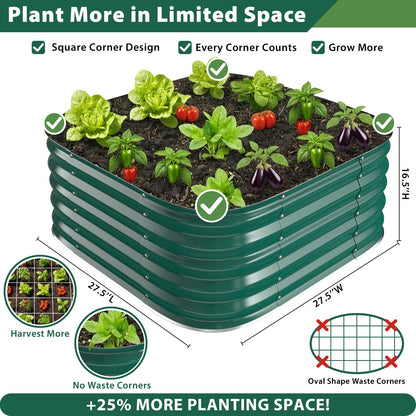 FCCRETA Galvanized Raised Garden Bed Outdoor, 17''Tall Square Metal Planter Boxes,Gardening Beds for Vegetable,Flower,Herb,Modular Above Ground