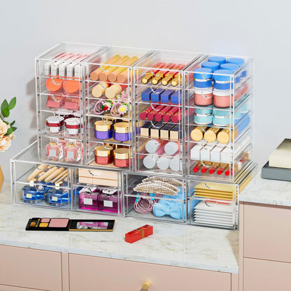 caktraie Desk Organizers And Accessories With 22 Drawers, 4 Pack Office Desktop Drawers, Plastic Makeup Organizer Containers Bins With Drawers Desk Organization, Bathroom Organizers Storage Case Box