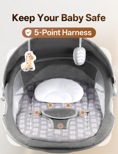 Baby Swing for Infants to Toddler, Baby Swing with 5 Point Harness, Support Music Playback, 5 Sway Speed, Electric Swing for Baby with Remote Control, Indoor & Outdoor Use (Gray)