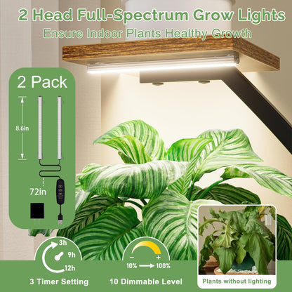 CODACE Plant Stand Indoor with Grow Lights - 2 PCS Indoor Plant Shelf, 6 Tiered Corner Plant Stands for Indoor Plants, Swan-Shaped Plant Holder, Metal Flower Display Rack for Living Room (Black)
