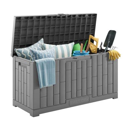 EAST OAK Outdoor Storage Box, 60 Gallon Deck Box Indoor and Outdoor Use, Waterproof Resin Storage Bin for Patio Cushions, Gardening Tools, Lockable, UV Resistant, Grey