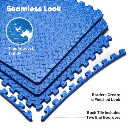 Home Gym Mat, Puzzle Exercise Mat, of EVA Interlocking Foam Floor Tiles for Home Workout Equipment and Kids' Play Areas - Blue, 24 in x 24 in x ½ in - 16 Tiles (Blue, 16 Pack 64 sq ft)