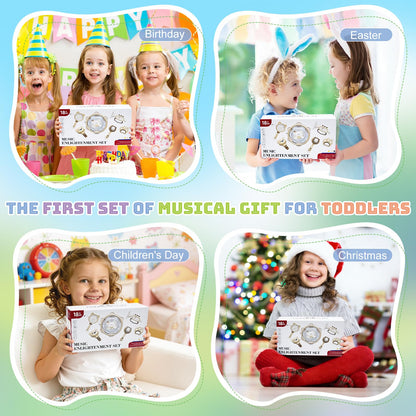 Baby Musical Toys for Toddlers 1-3: 6pcs Montessori Kids Musical Instruments Infant Baby Teething Toy with Rattle & Tambourine for Preschool Learning Birthday for Boys Girls