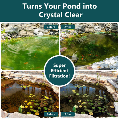 AquaMiracle Pond Filter with Pump Fountain Kits | 400GPH Pond Filter with Pond Pump & Fountain Kit | 3 Spray Patterns | Water Feature | Koi Pond Filters for Outdoor Ponds 200-350 Gal