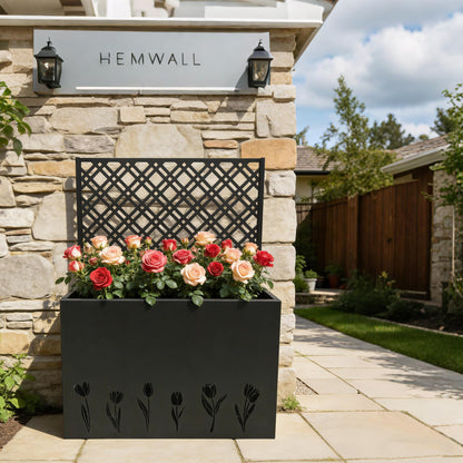 BXTIDLAV Tall Metal Planter Box with Trellis, 35.5" L x 11.9" W x 47.3" H Raised Garden Bed, Large Flower Pot for Patio Porch & Commercial Decor, Black (1 Big)