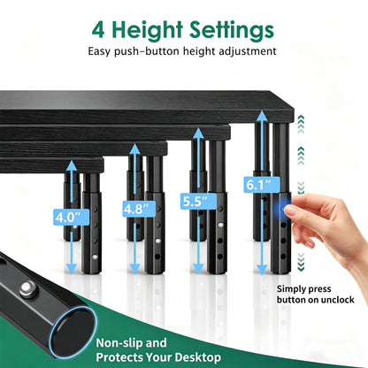 OPNICE Desk Organizers and Accessories, Adjustable Computer Monitor Stand Riser, Laptop Stand for Desk, Office Desk Accessories & Workspace Organizers for Home Office, Black Wood