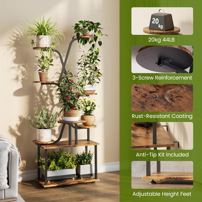 DIOOSN Tall Plant Stand, 9-Tier Tiered Indoor Plant Stand Multiple Shelves, Stable Plant Stand Indoor with Grow Lights for Home, Office, Balcony & Patio