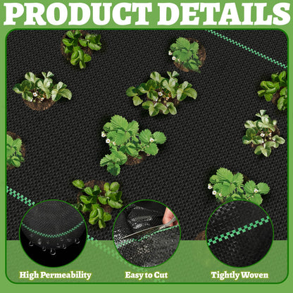 Garden Weed Barrier Landscape Fabric with 132 Planting Holes – 4ft x 33ft Woven Geotextile Fabric,Driveway Fabric,Durable Weed Control Mat with 20 Securing Pegs for Flower Beds, Vegetable Gardens