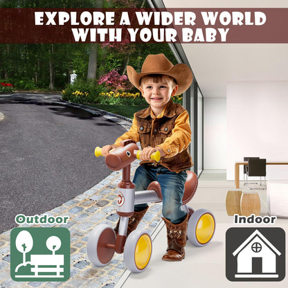 PerKidern Baby Balance Bike for 1-2 Year Old Boy Girl, Unique Horse Design, for 12-24 Months, 4 Wheels Toddler Balance Bike, Baby Bike 1+ Years Boys & Girls First Birthday Gifts
