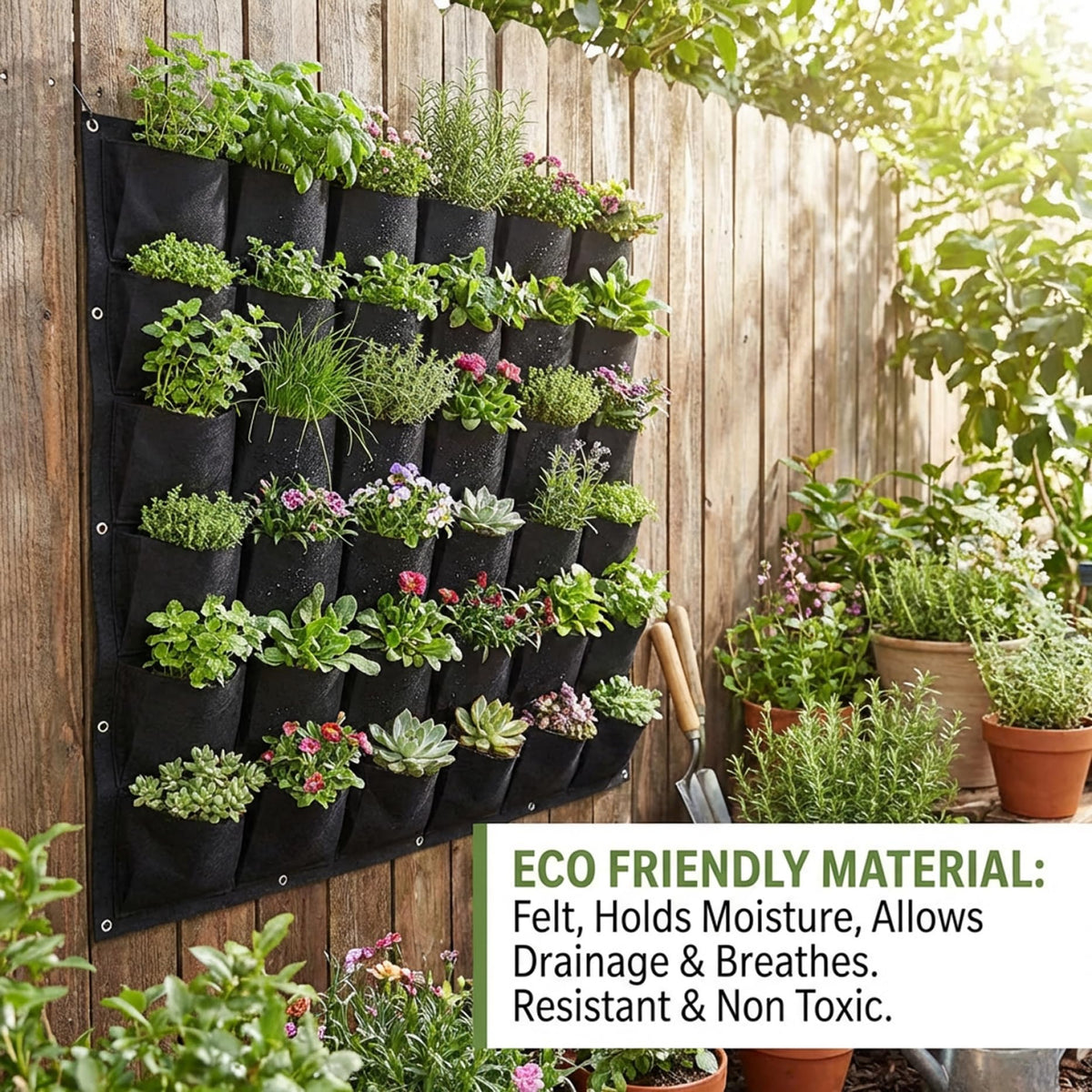 Bemonew Vertical Planter Vertical Garden Planter with 36 Pockets, Living Wall for Indoor Outdoor Use, Thick Non-Woven Fabric Planting Bag (Black, 39.4"x39.4")