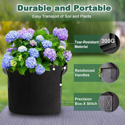 COKIELE 5 Pack 5 Gallon Grow Bags, Thickened Aeration Nonwoven Fabric Plant Pots with Handles, Heavy Duty 300G Garden Planting Bag for Tomato, Potato, Strawberry, Vegetable, Fruits and Flowers