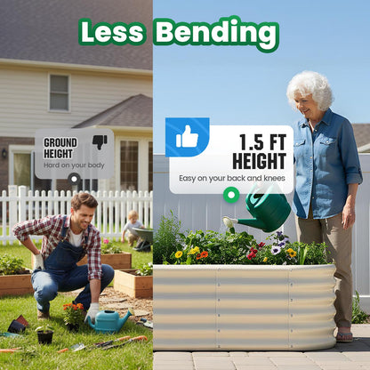 Quictent Galvanized Raised Garden Bed Kit Tall, 6x3x1.5 ft Oval Large Planting Box Strengthened by Crossbar, for Vegetables Outdoor, Beige