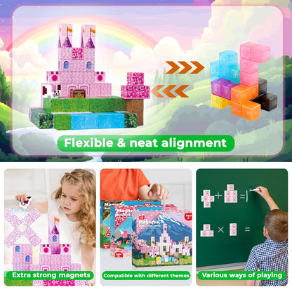 Annexfun Magnetic Blocks-100PCS Magnetic Building Blocks, Princess Castle Building Set, STEM Learning Toys for Kids Ages 3-8