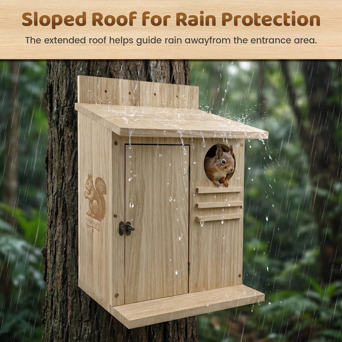 Large Squirrel House for Outside, Natural Wood Squirrel Nesting Box, Easy Installation Squirrel Shelter for Squirrels & Small Animals