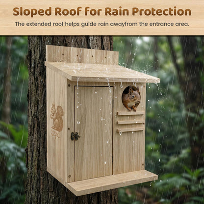 Large Squirrel House for Outside, Natural Wood Squirrel Nesting Box, Easy Installation Squirrel Shelter for Squirrels & Small Animals