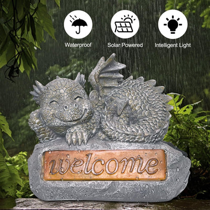 Vukjep Solar Garden Decorations-Garden Dragon Welcome Display Decorative，Decor for Patio, Yard, Lawn, Pathway, Landescape (Western Dragon Statue)