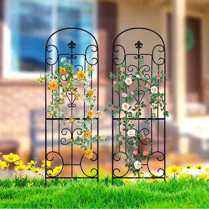 70"X18" Metal Garden Trellis for Climbing Plants, Climbing Plant Support, Heavy-Duty Steel Garden Trellis for Indoor & Outdoor Vines Plant Rose Vegetable Support Black (2, Pattern-C)