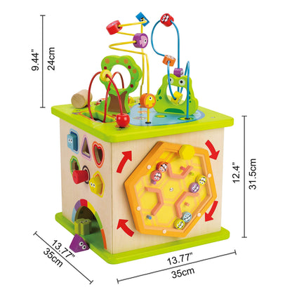 Hape Country Critters Play Cube| Wooden Learning Puzzle Toy for Toddlers, 5-Sided Activity Centre with Animal Friends, Shapes, Mazes, Wooden Balls, Shape Sorter Blocks and More