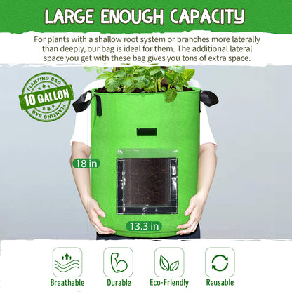 10 Gallon Potato Grow Bags, 6 Pack, Two-Sided Transparent Window Garden Planting Bag with Durable Handle, Thickened Nonwoven Fabric Pots Vegetable Grow Bags for Tomato, Carrot, Onion, Fruits, Flower