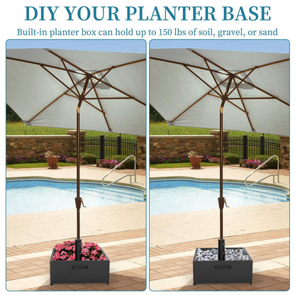 Heavy-Duty Umbrella Base with Wheels,150lb Capacity Fillable Planter Umbrella Stand, Rust-proof Steel Umbrella Holder with Handle & Anti-Collapse Pads, for Outdoor, Patio, Garden, Deck, Poolside, Lawn