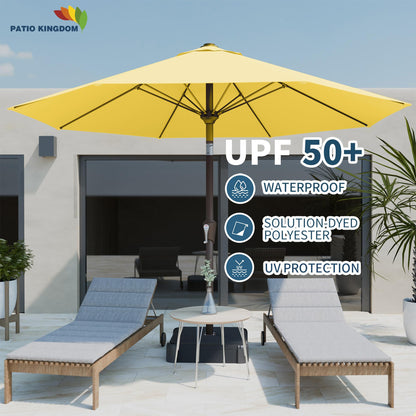 PatioKingdom Auto-Tilt 9FT Patio Umbrella Outdoor with 8 Sturdy Fiberglass Ribs,Market Table Umbrella for Pool,Backyard,Deck and Garden(Yellow)