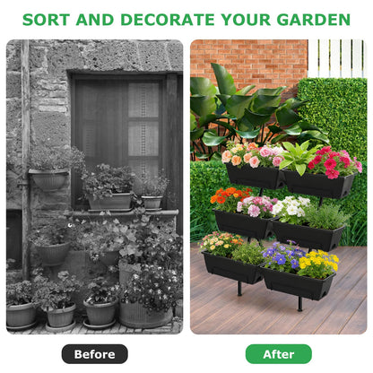 ETELI Vertical Garden Planter 3 Tier Vertical Raised Garden Bed with 6 Garden Planter Boxes Elevated Raised Bed with Drainage Holes Outdoor Standing Garden Planter for Herbs Flowers Vegetables, Black