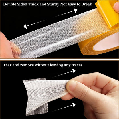 3 Rolls Tearable Double Sided Tape - 2”x 33 Ft Per Roll Heavy-Duty Removable Adhesive No-Scissors Hand-Tear Design Strong Hold No Residue Waterproof Multipurpose Mounting Tape for Carpets Photo Walls
