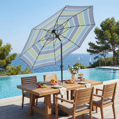 JEAREY 9FT Outdoor Patio Umbrella,Market Table Umbrella with 8 Fiberglass Ribs, Pool Umbrella with Tilt and Crank, UV Protection Lightweight & Wind-Resistant for Lawn, Garden, Deck and Backyard, Blue-Green Stripe