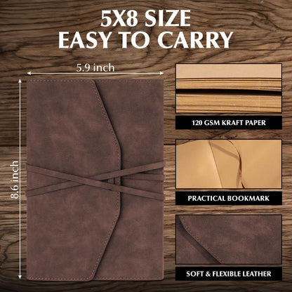 MINICAGIE Vintage Journal for Women Men Leather Bound Journaling Notebook Diary 160 Pages Book of Shadows Journal Soft Cover Journals for Writing Travel Gifts, 5.9x 8.6 in, Brown