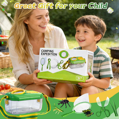 BLOOLILIES Bug Catcher for Kids, 28 PCS Outdoor Explorer Kit with Magnifier Glass Bug Collector Toy Butterfly Net Catcher Tweezers Insect Cognition Cards Outdoor Toys for Kids Ages 4-8 Boys Girls