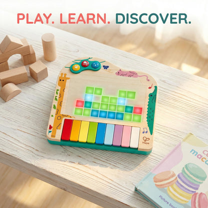 Hape Dynamic Pixel Piano - 3-in-1 Interactive Wooden Piano Toy for Toddlers Age 1-6, Musical Sensory Toy with LED Pixel Art Screen, Guided Melodies & Animal Sounds, Early Learning Educational Gift