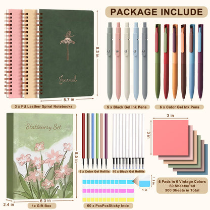 EudaBlos Stationery Gift Set for Women – 37PCS Aesthetic Journal Kit with A5 Spiral Notebooks, Gel Pens, Sticky Notes & Tabs, Premium Gift Box – Perfect for Birthday, Graduation & Holidays